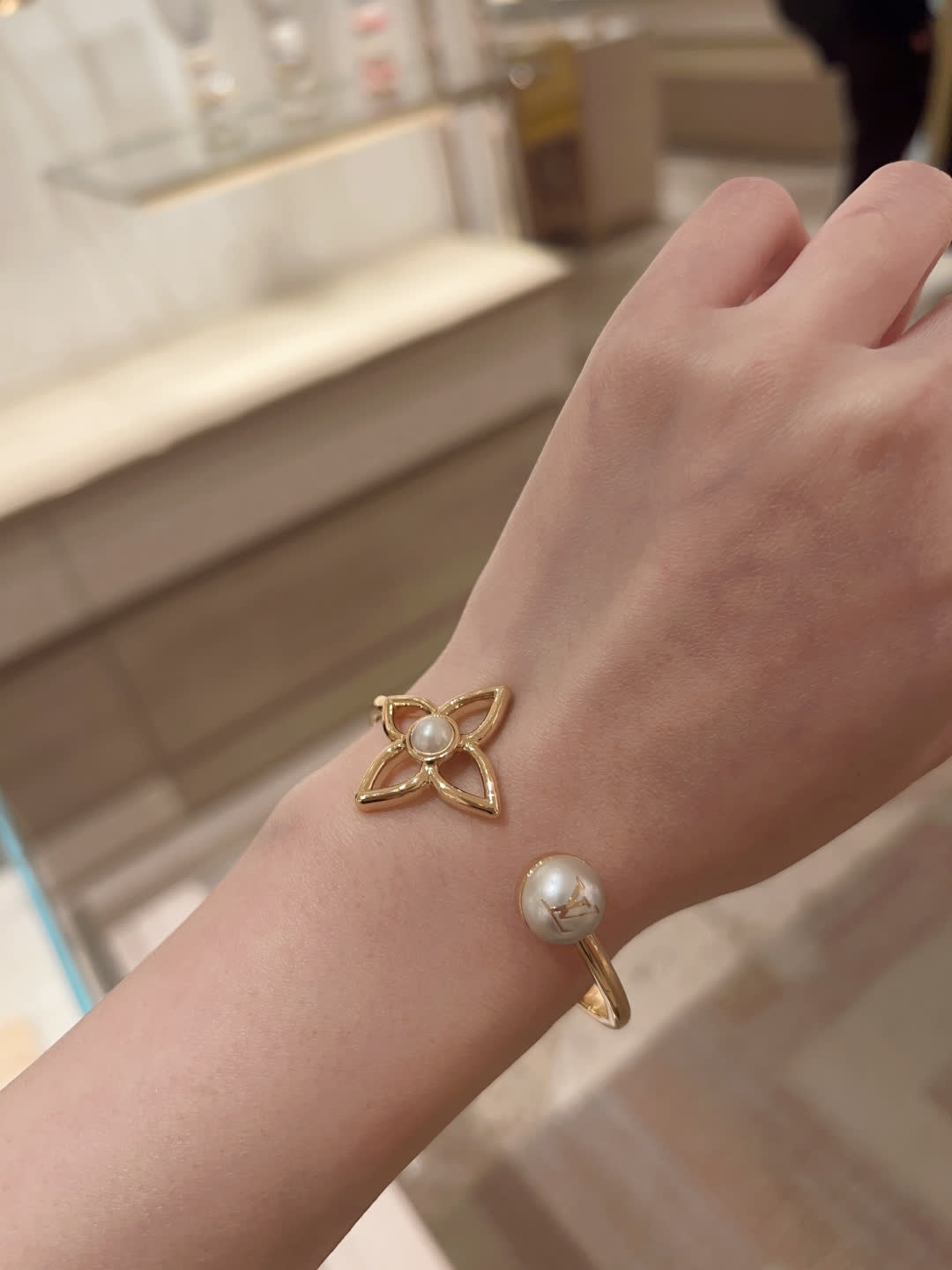 Louis Vuitton Gold Tone Bracelet with Pearls